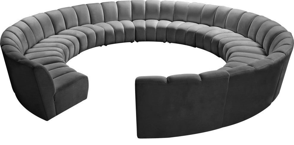 Infinity Channel Tufted Velvet Modular Chair, Gray, 12 Piece