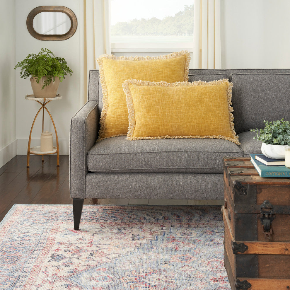 Nourison Home 22"x22" Nicole Curtis Printed Stonewash Yellow Throw Pillows