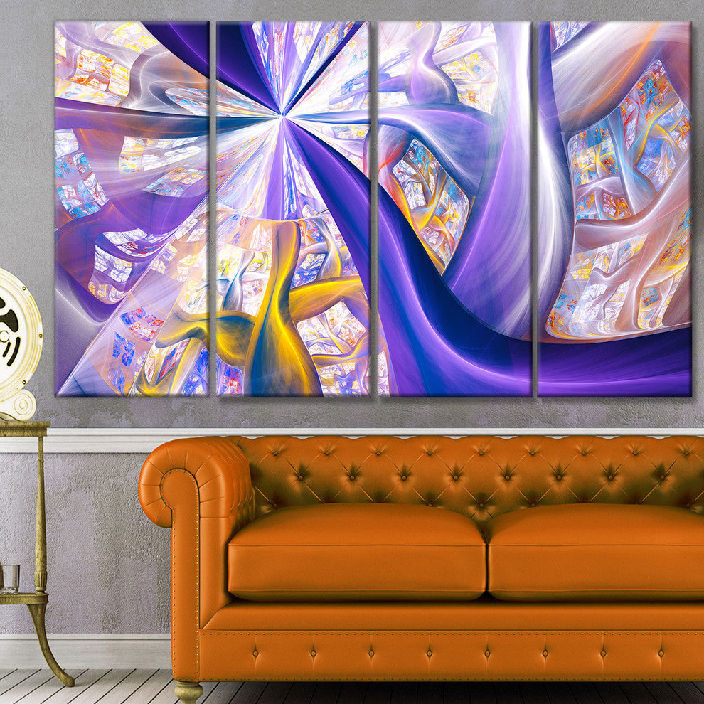 Purple Gold Fractal Plant Stems, Abstract Canvas Art Print, 48"x28", 4 Panels
