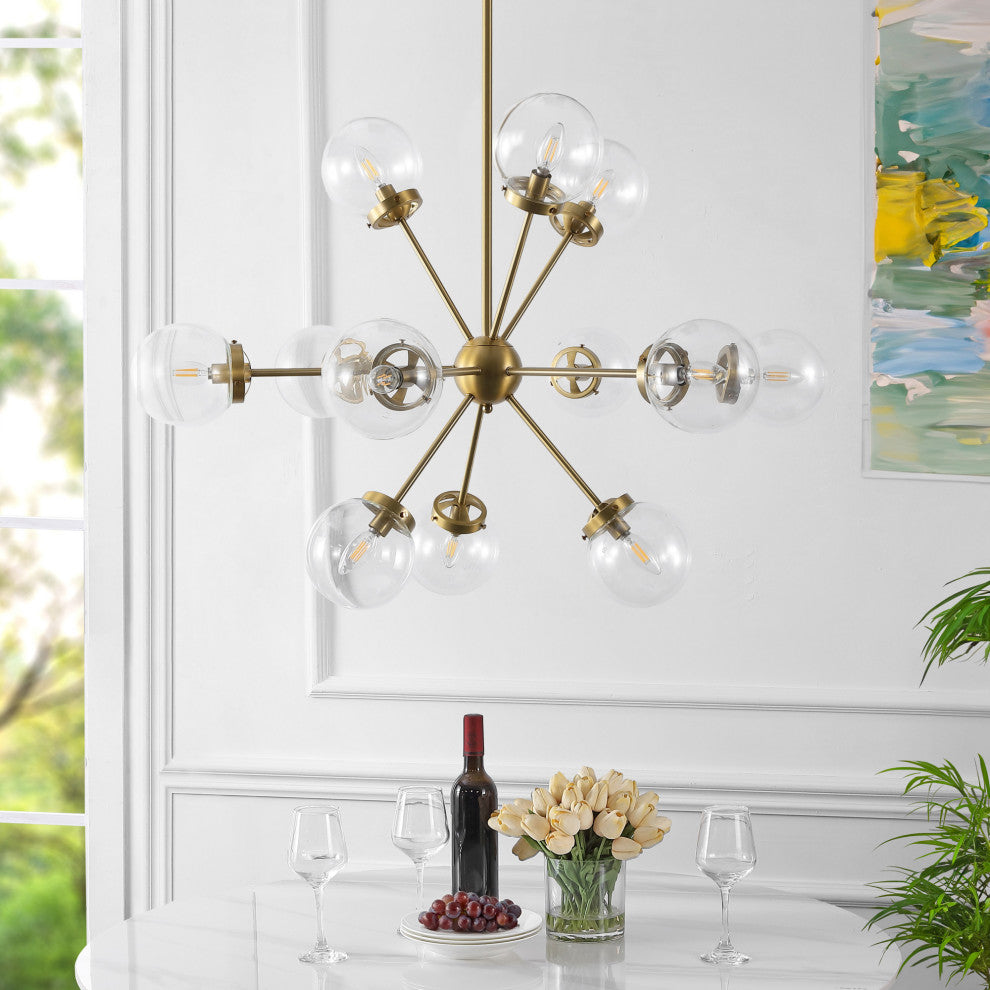 12-Light Dimmable Sputnik Sphere Chandelier, Clear Glass Shades