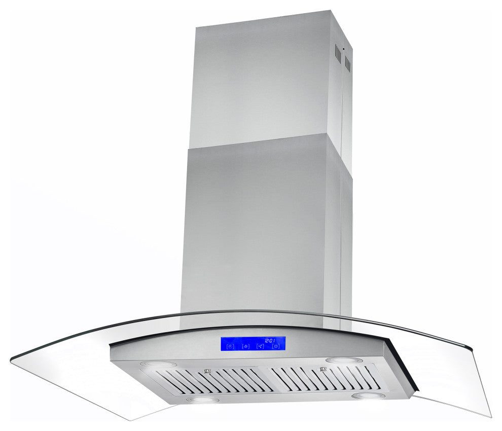 Cosmo 380 CFM Euro Stainless Steel Island Glass Range Hood With Permanent Filter