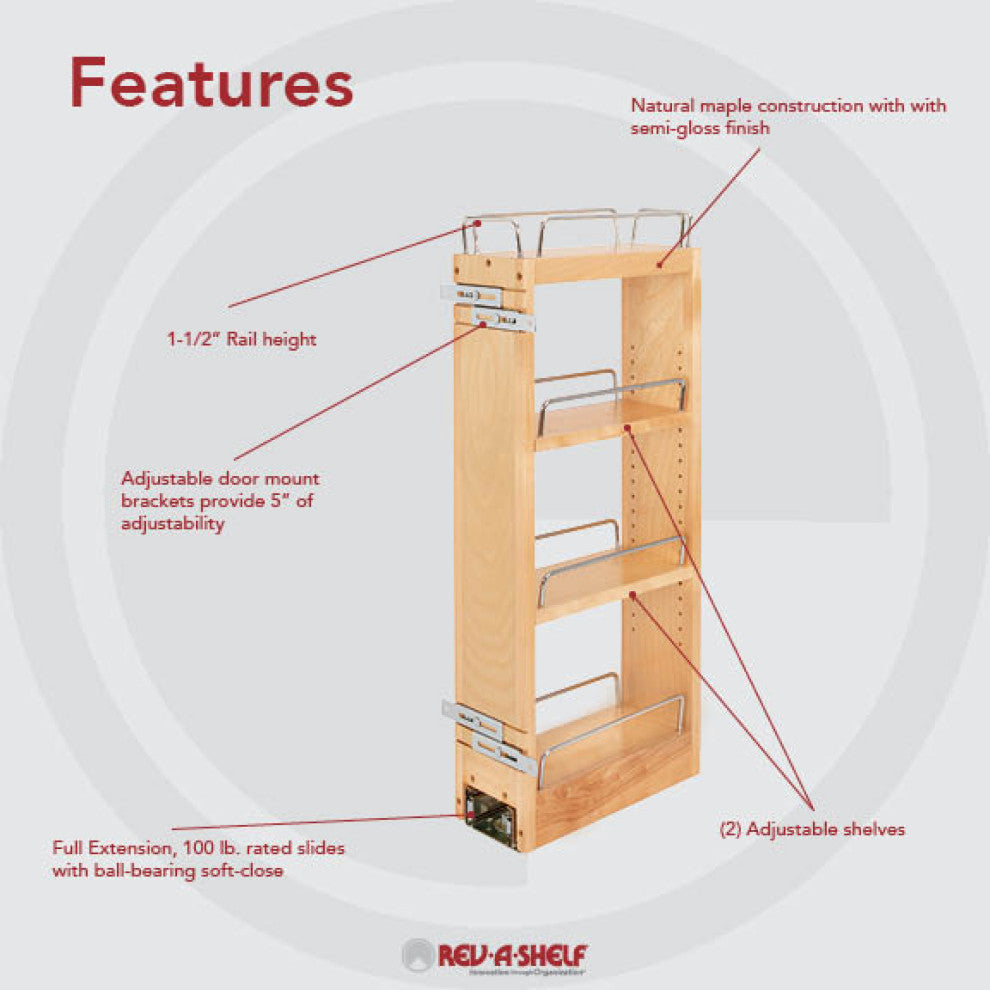 Wood Wall Cabinet Pull Out Organizer for 30" H Cabinets With BB Soft Close, 5"