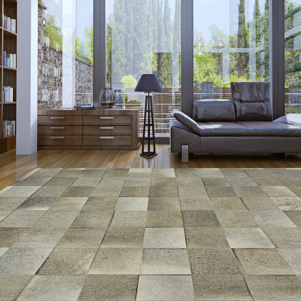 Cowhide Patchwork Rug, Ares, Pewter, 6'x9'