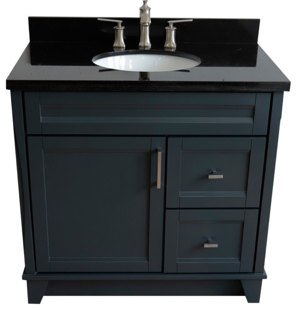37" Single Sink Vanity, Dark Gray Finish With Black Galaxy Granite