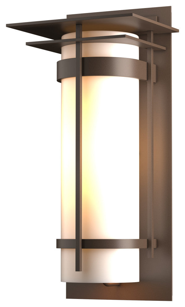Banded with Top Plate Large Outdoor Sconce, Coastal Bronze Finish, Opal Glass