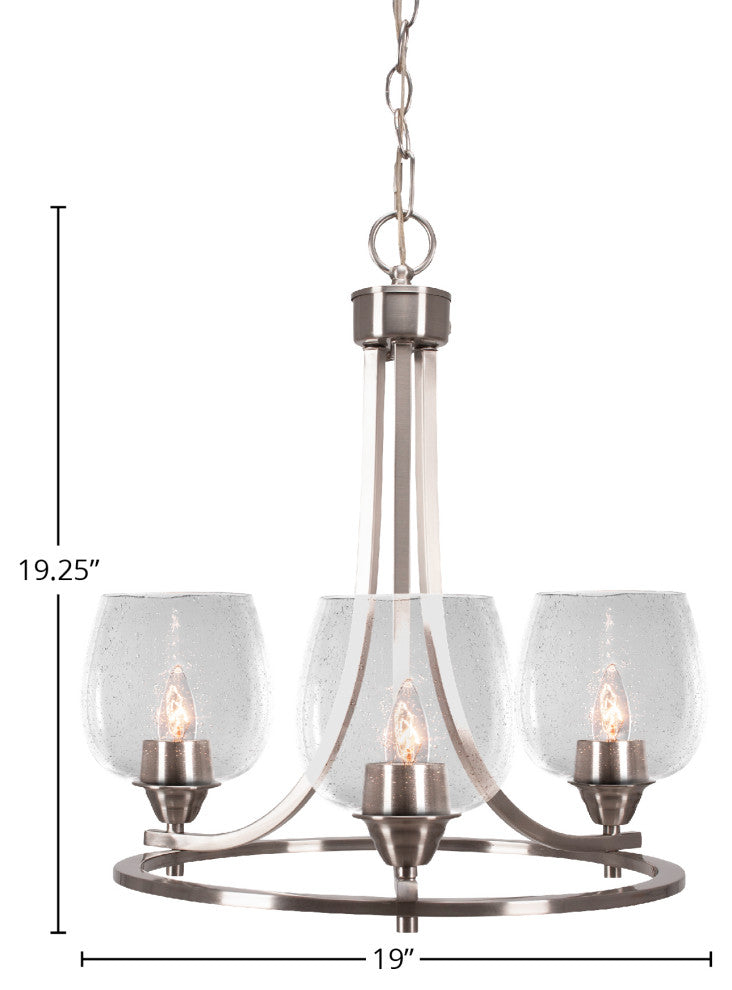 Paramount Uplight 3-Light Chandelier, Brushed Nickel, 6" Clear Bubble Glass
