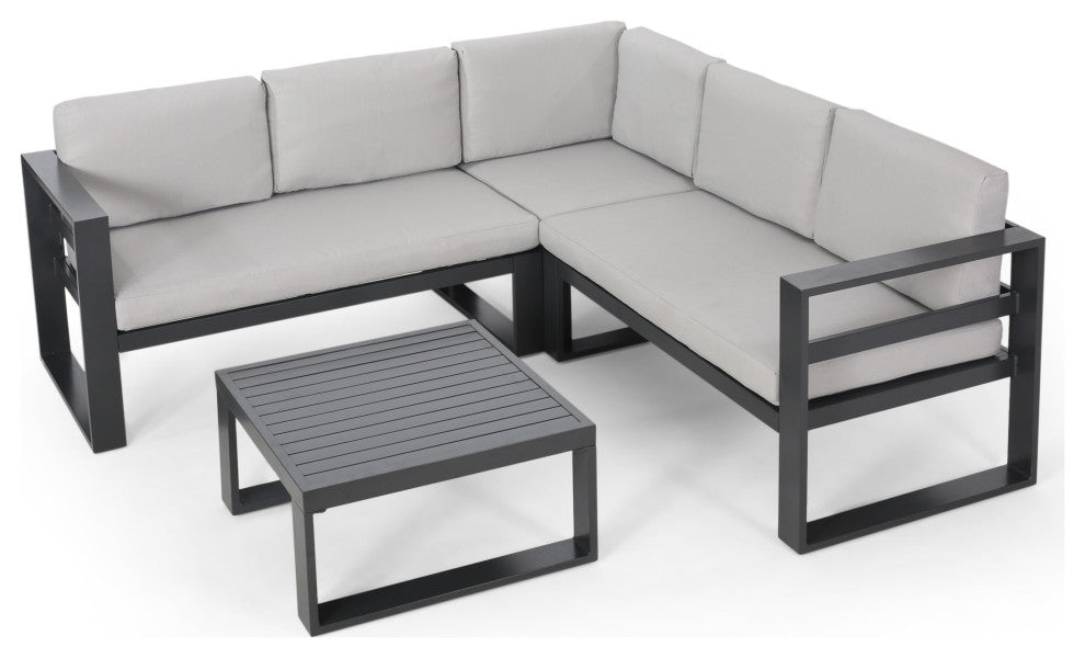 Queena Outdoor Aluminum Sofa Sectional With Coffee Table