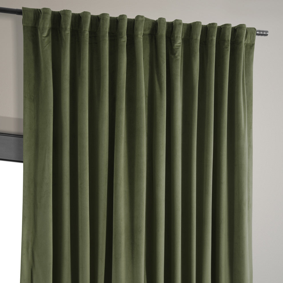 Extra Wide Blackout Velvet Curtain Single Panel, Hunter Green, 100w X 96l