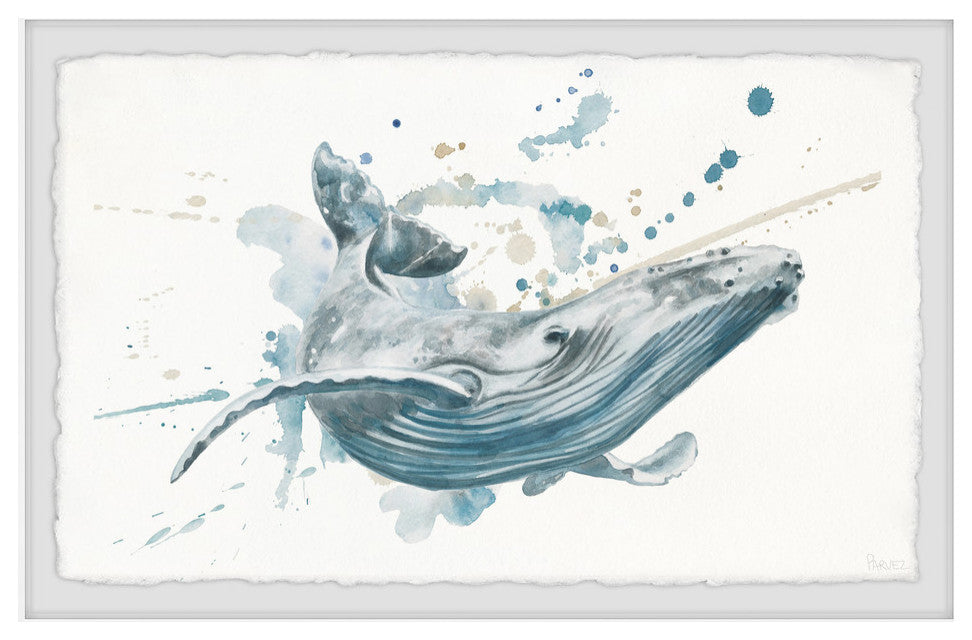 "Blue Whale Splash" Framed Painting Print, 12"x8"