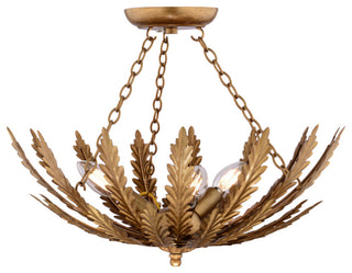 Ozette 18"W Gold Semi Flush Mount Ceiling Light Fxiture With Leaf Motif