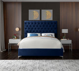 Cruz Velvet Upholstered Bed, Navy, Full