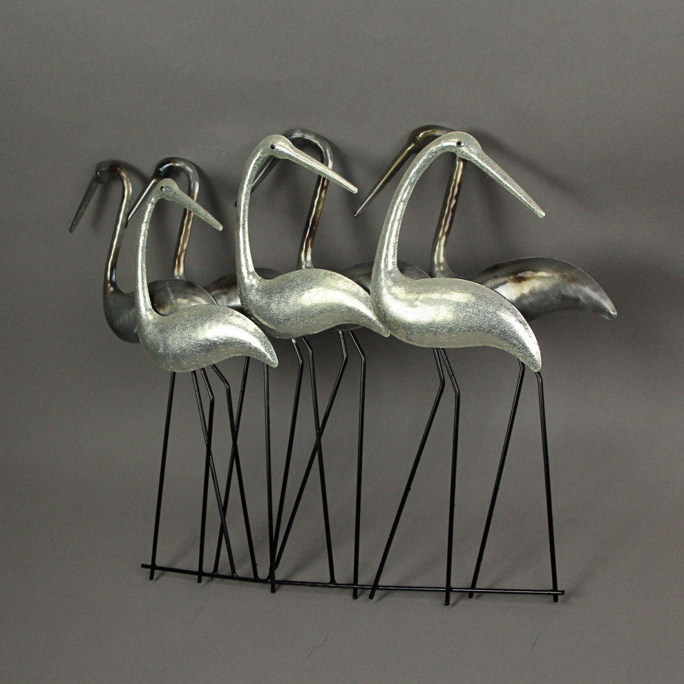 Metal Flock Of Coastal Birds Wall Art Sculpture Hanging Ocean Beach Home Decor