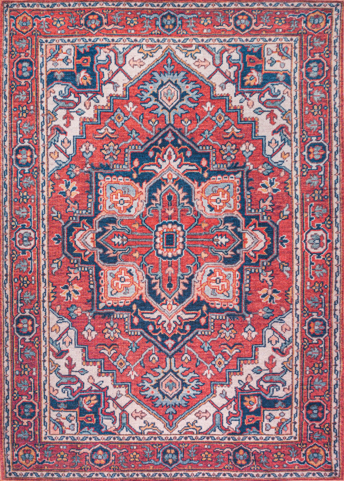 Cirali Ornate Large Medallion Machine Washable Indoor Area Rug, Red/Navy, 3 X 5