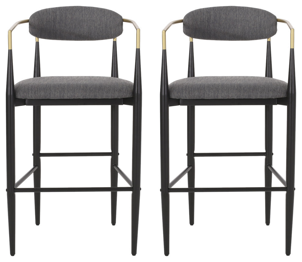 Camas Modern Fabric Upholstered Iron 30" Barstools, Set of 2, Charcoal/Black
