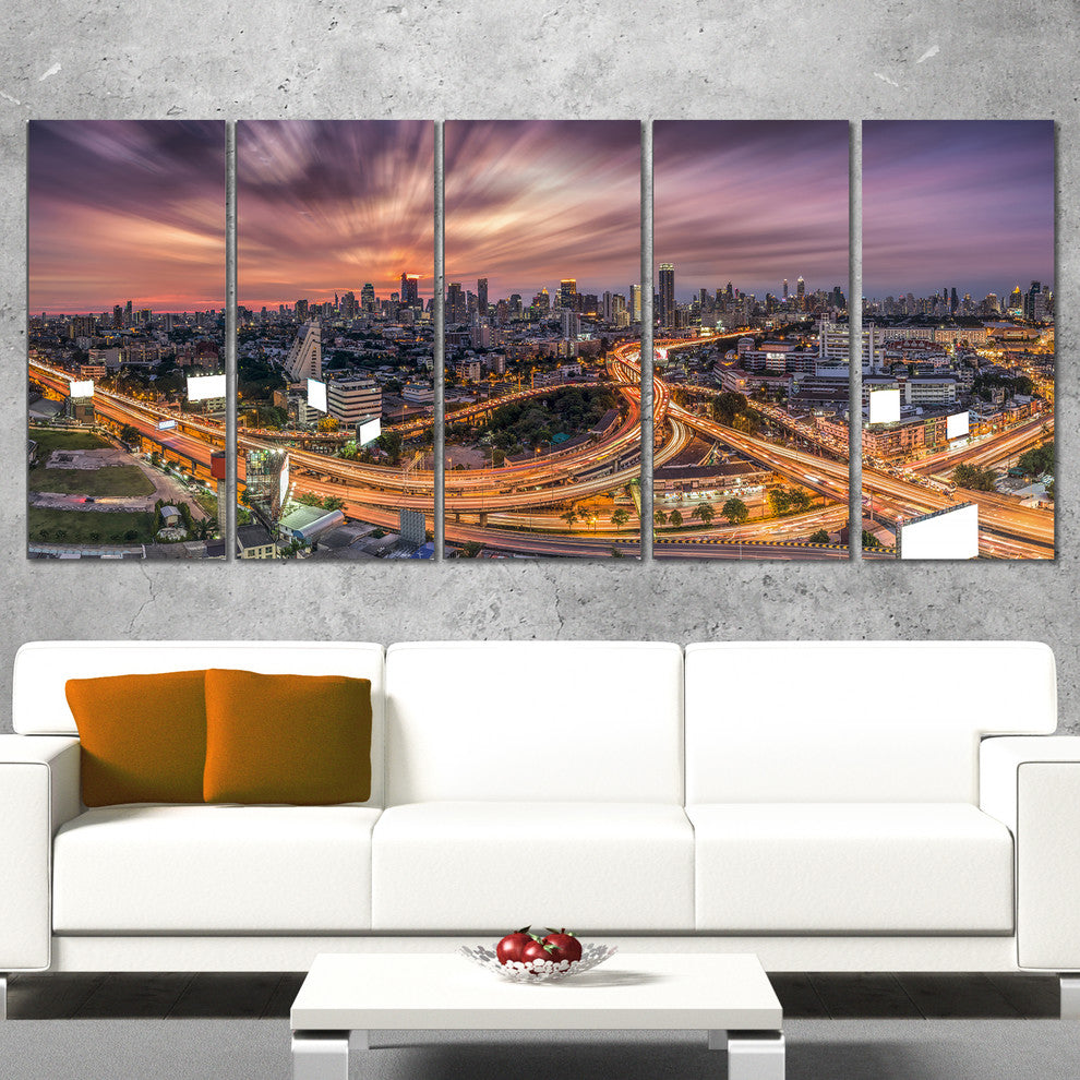 "Bangkok S Shaped Express Way" Cityscape Artwork Canvas, 5 Panels, 60"x28"