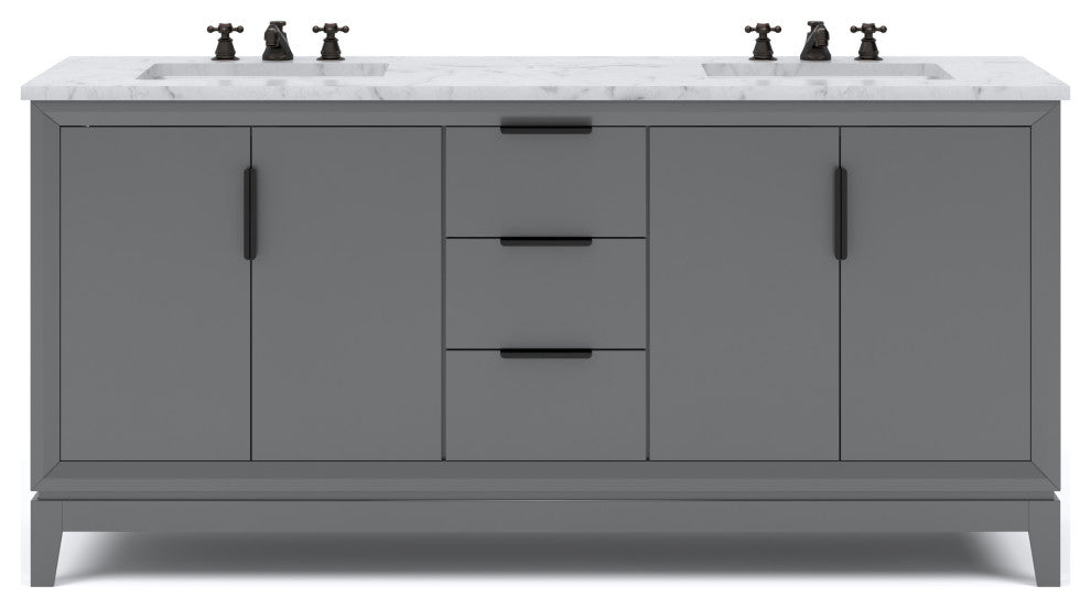 Elizabeth 72" Double Sink Carrara White Marble Vanity, Cashmere Gray
