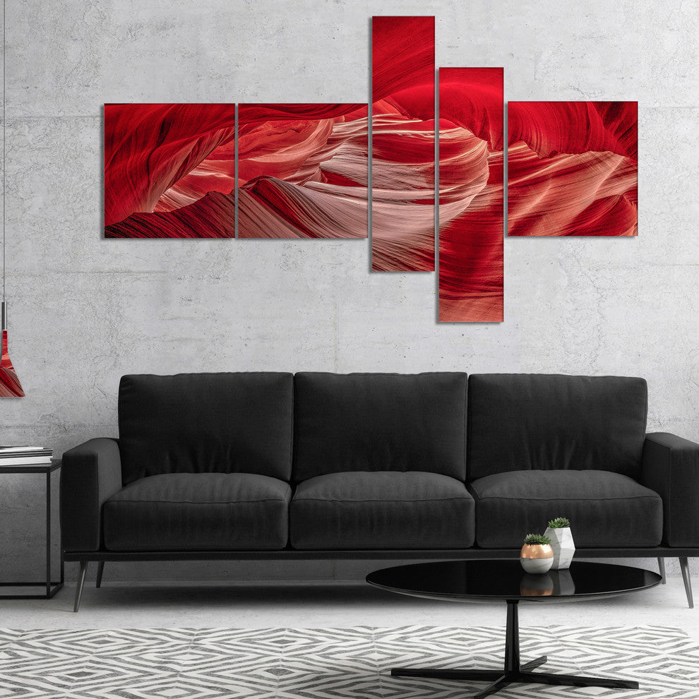 Red Shade in Antelope Canyon, Landscape Photo Canvas Print, 60"x32", 5 panels