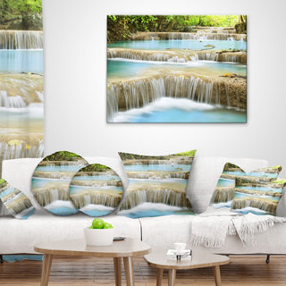 Blue Erawan Waterfall Landscape Photography Throw Pillow, 18"x18"