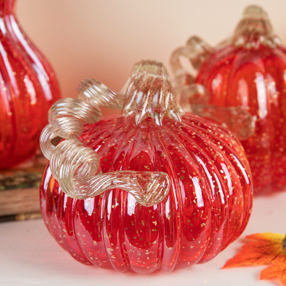 3-Piece Set Red Glass Pumpkin & Gourd
