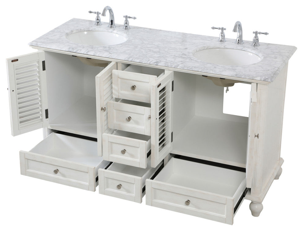 Rhett 60" Double Bathroom Vanity, Antique White