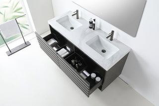 Matera Wall Mount Modern Bathroom Vanity, Charcoal, 60", White Countertop