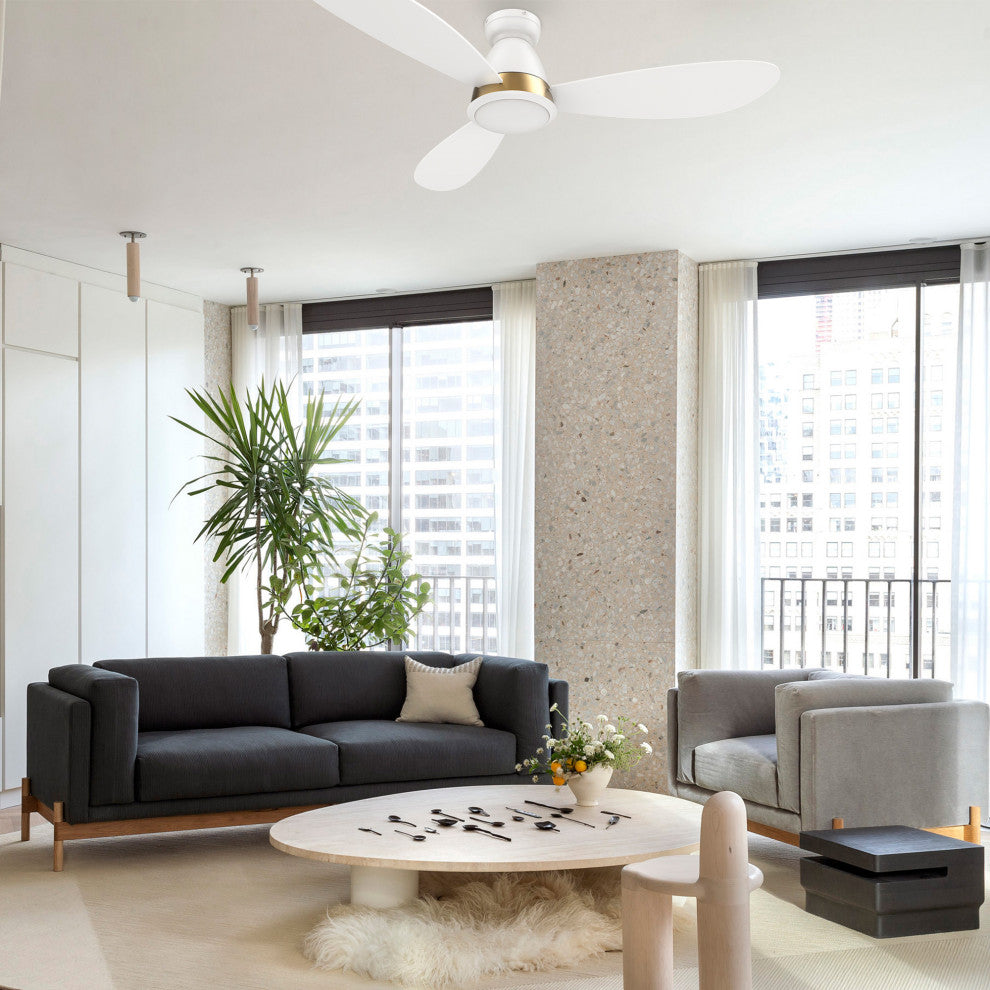 CARRO 52" Flush Mount Ceiling Fan with Dim Light and Remote 10 Speed, White/Gold