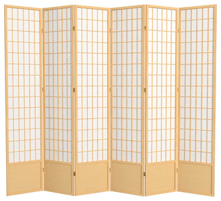 7' Tall Window Pane Shoji Screen, Natural, 6 Panels