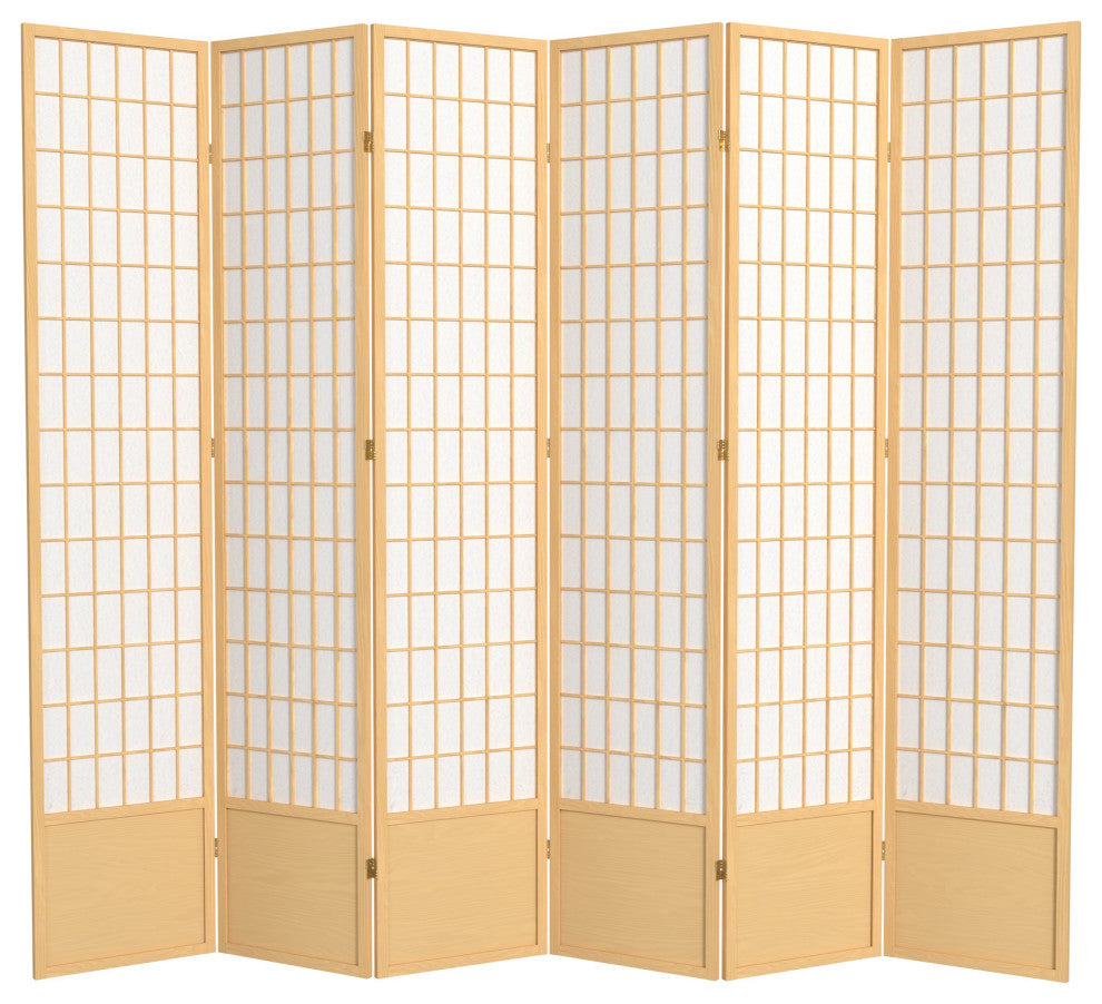 7' Tall Window Pane Shoji Screen, Natural, 6 Panels