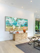 "Aqua Day" Print on White Wood, 60"x30"