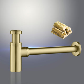 Kibi Bathroom Sink Decorative Round Bottle Trap, Brush Gold