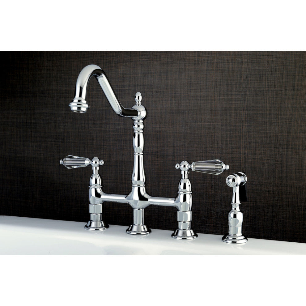 Kingston Brass Bridge Kitchen Faucet With Brass Sprayer, Polished Chrome