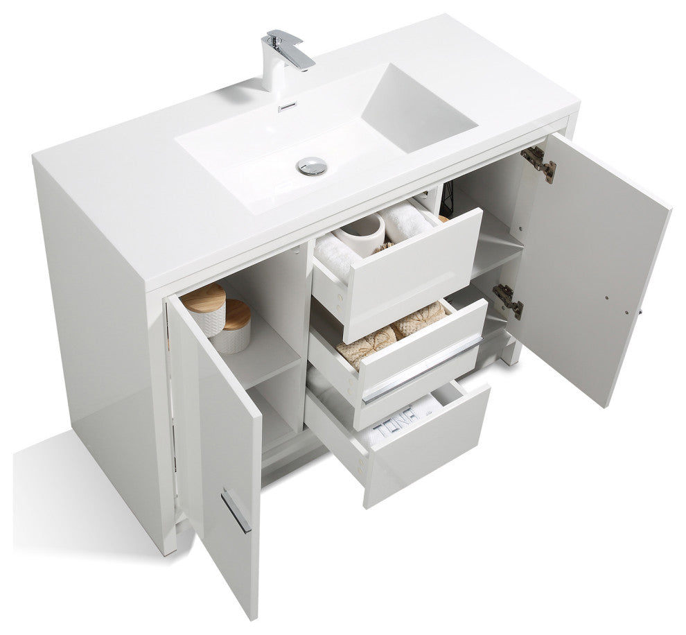 Freestanding Bath Vanity Set, HG-White, Integrated Solid Surface Sink, 48"