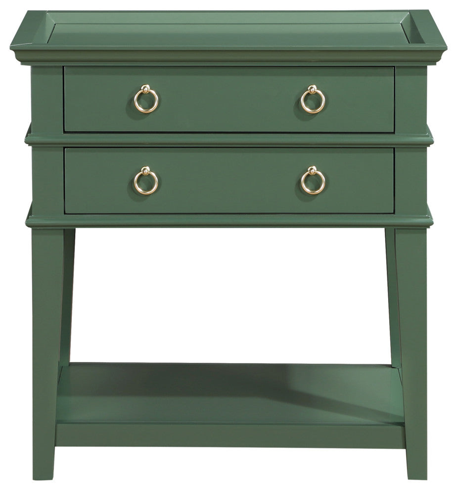 Clara Vintage Green 2-Drawer Tray Top Nightstand
