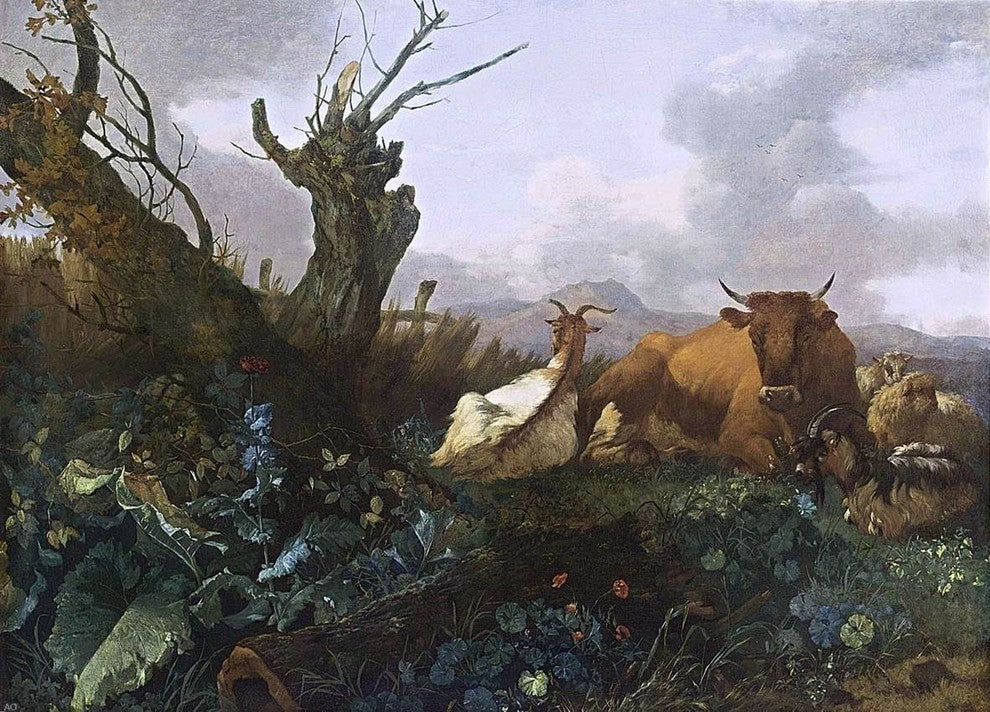 Willem Romeijn Cow Goats and Sheep in a Meadow Wall Decal
