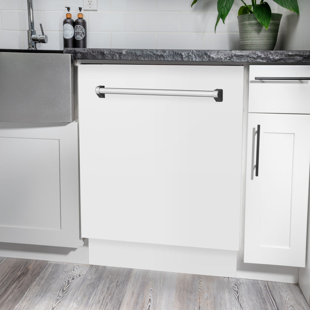 ZLINE 24" Tall Tub Dishwasher, White Matte With Stainless Steel Tub DWV-WM-24