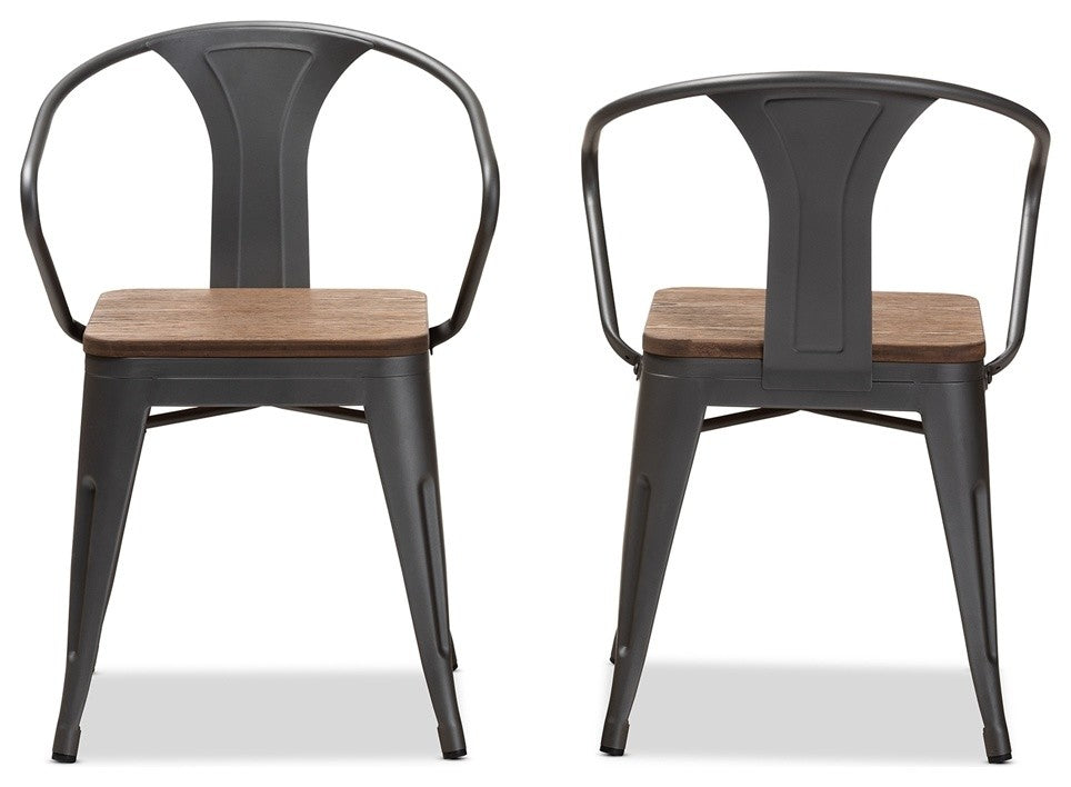 Vintage Rustic Industrial Style Tolix-Inspired Bamboo Stackable Side Chair Set-2