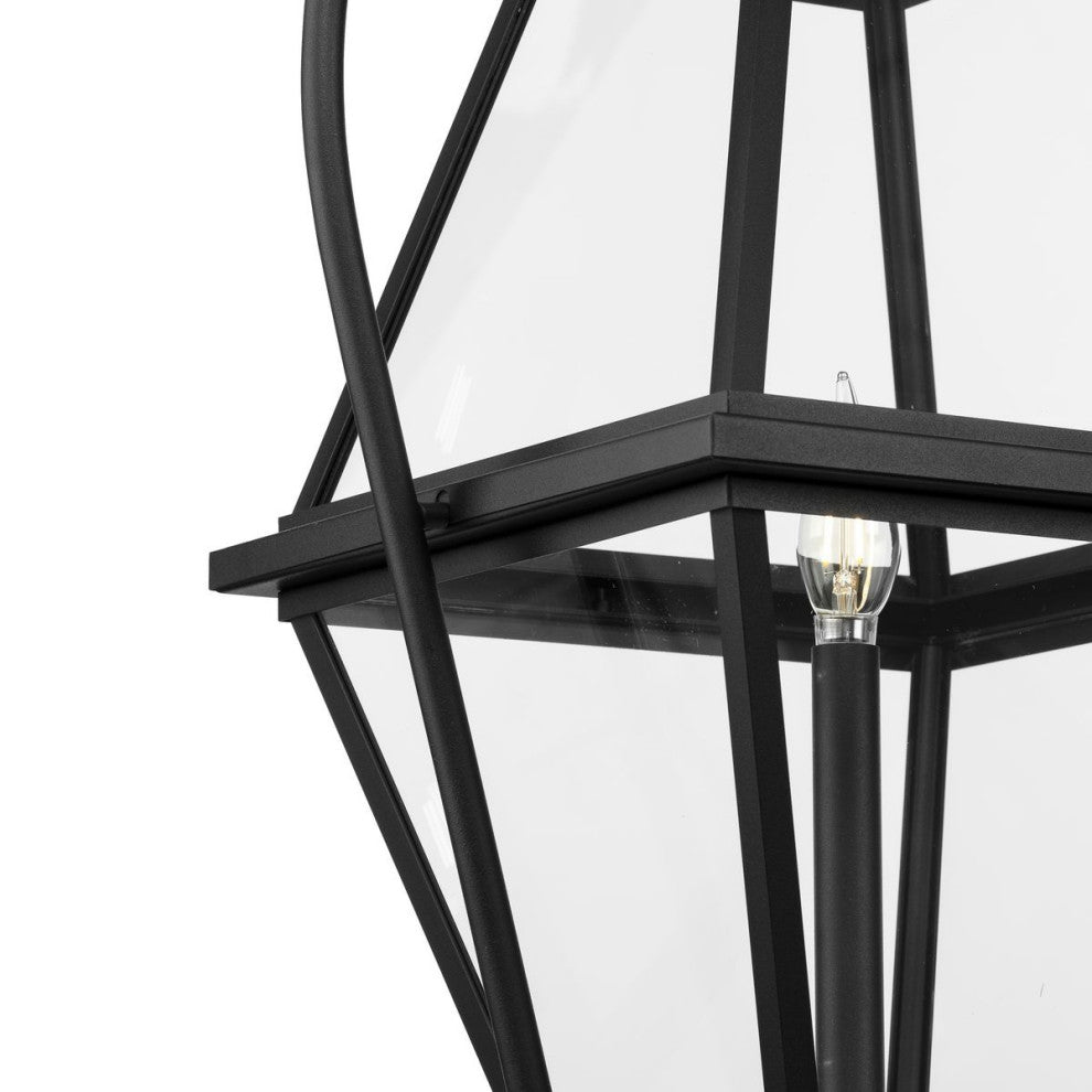 Bradshaw Collection 1-Light Textured Black Clear Glass Outdoor Hanging Lantern