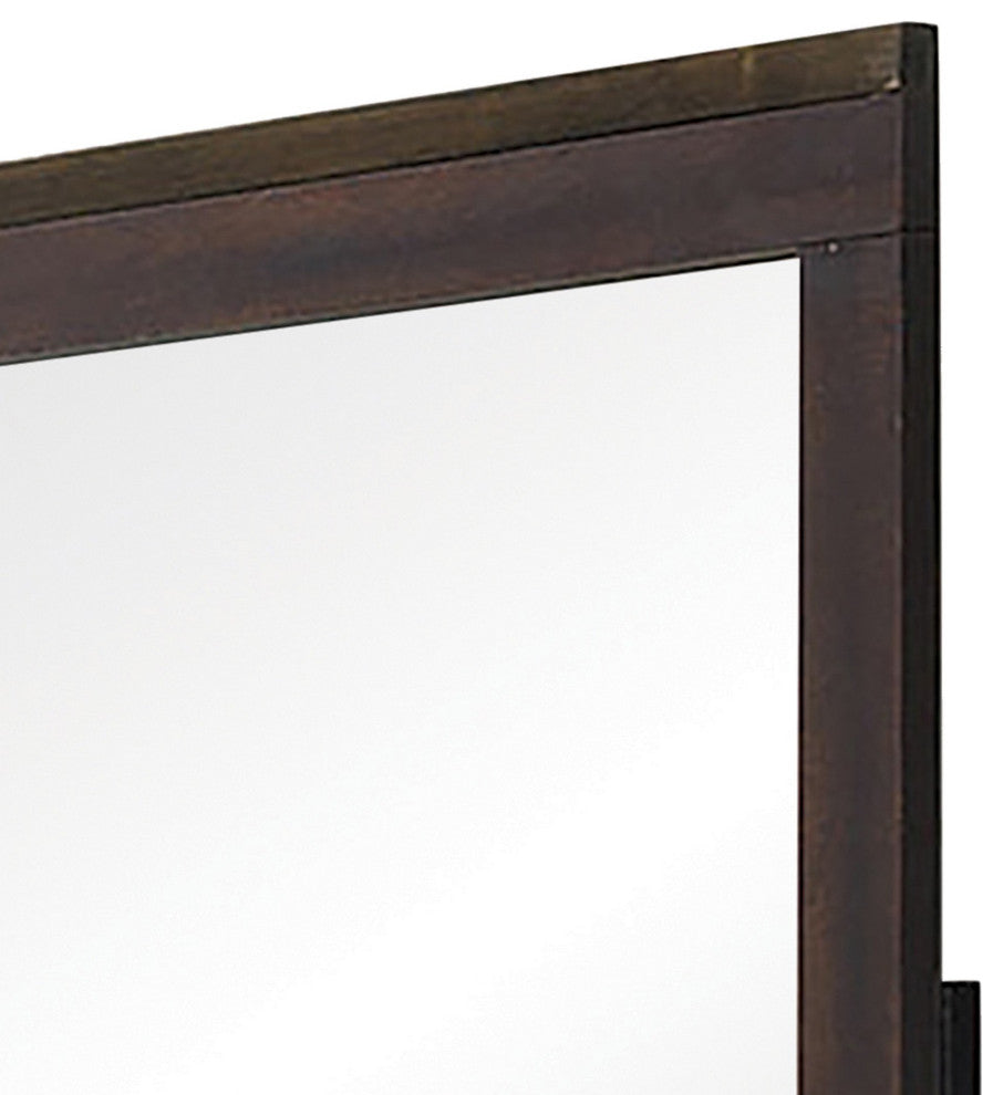 Benzara BM230506 Wooden Frame Mirror With Mounting Hardware, Dark Brown