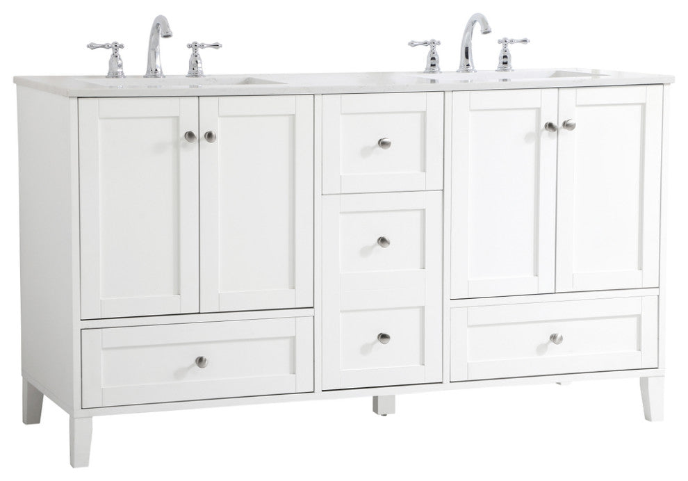 60" Double Bathroom Vanity, White