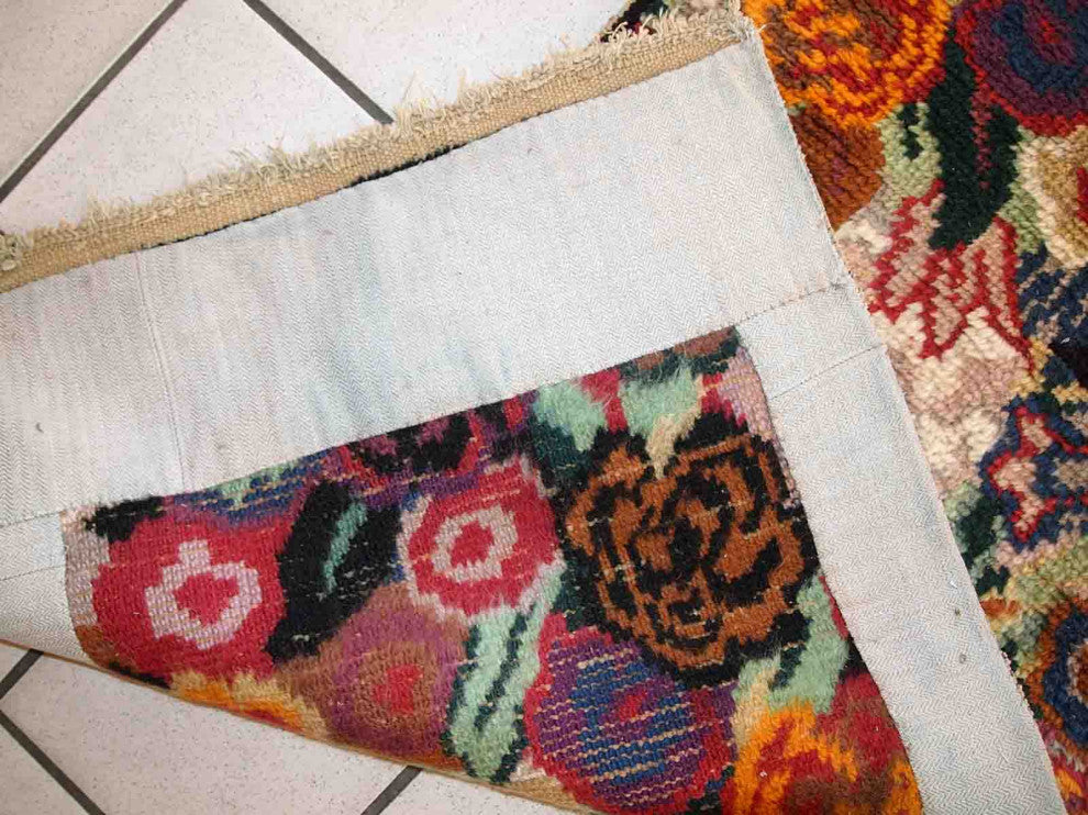 Handmade Antique French Art Deco Rug, 1.6'x3.8', 50cmx116cm 1920s