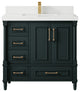 Aberdeen 36 Center Sink Bath Vanity in Dark Forest Green 2" White Quartz