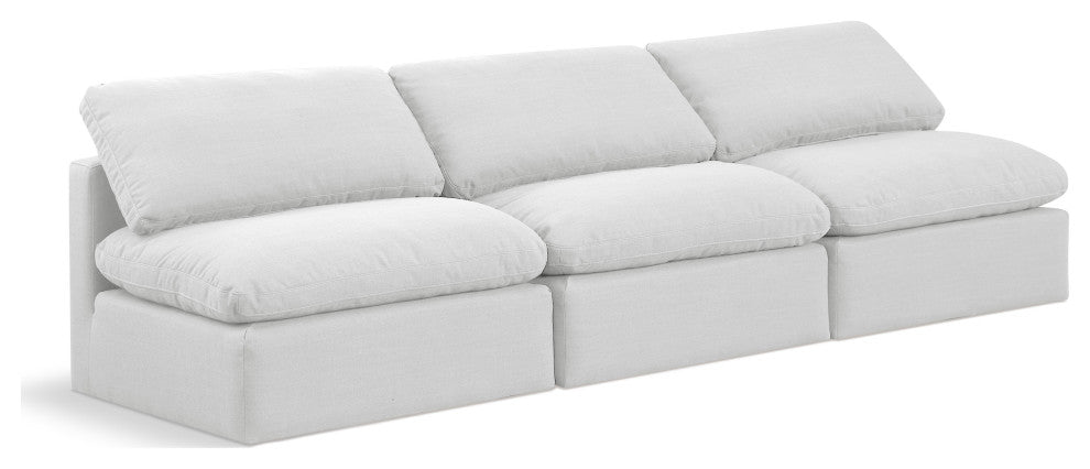 Indulge Upholstered Modular Sofa, White, 3-Piece: 3 Armless Chair, Down Stuffed Linen Textured Fabric