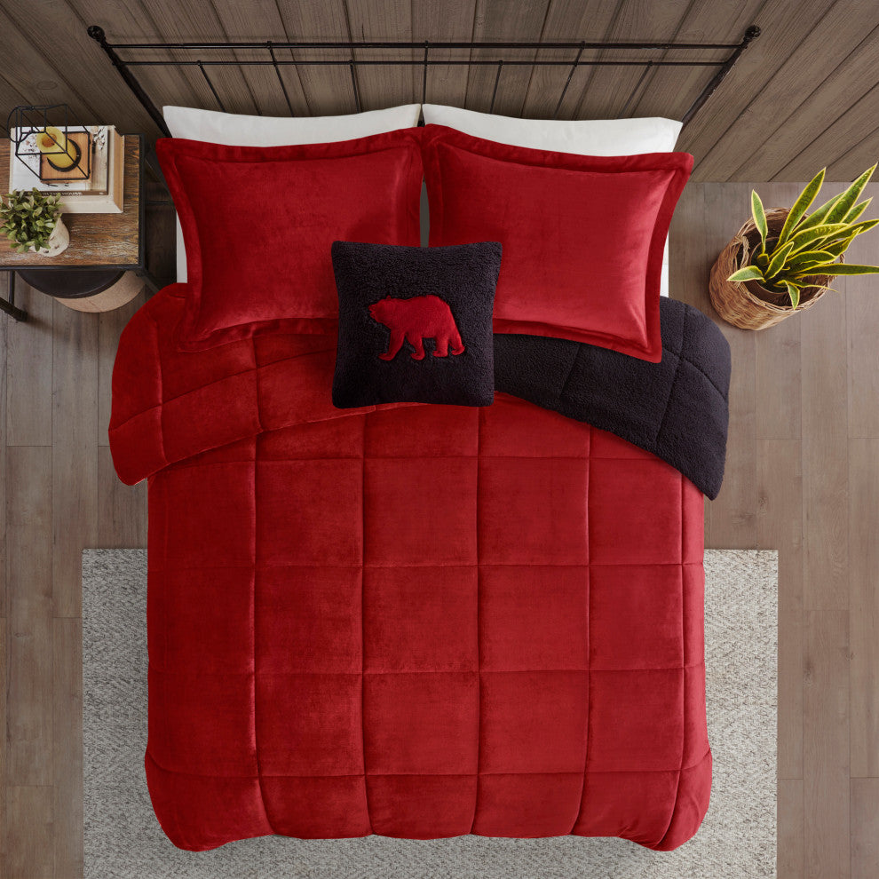 Woolrich Alton Plush to Sherpa Winter Comforter Set, Red, King