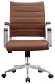 Mid Back Swivel Boss Ribbed PU Leather Office Arm Chair Modern Ergonomic, Brown