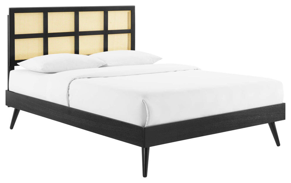 Sidney Cane and Wood King Platform Bed With Splayed Legs Black