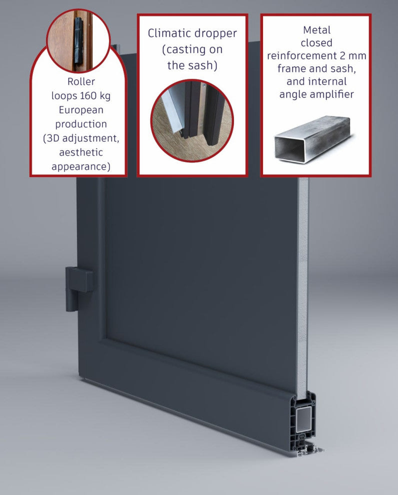 Front Exterior Prehung Door Frosted Glass / Manux 8088 Black, 36" X 80"; Left in