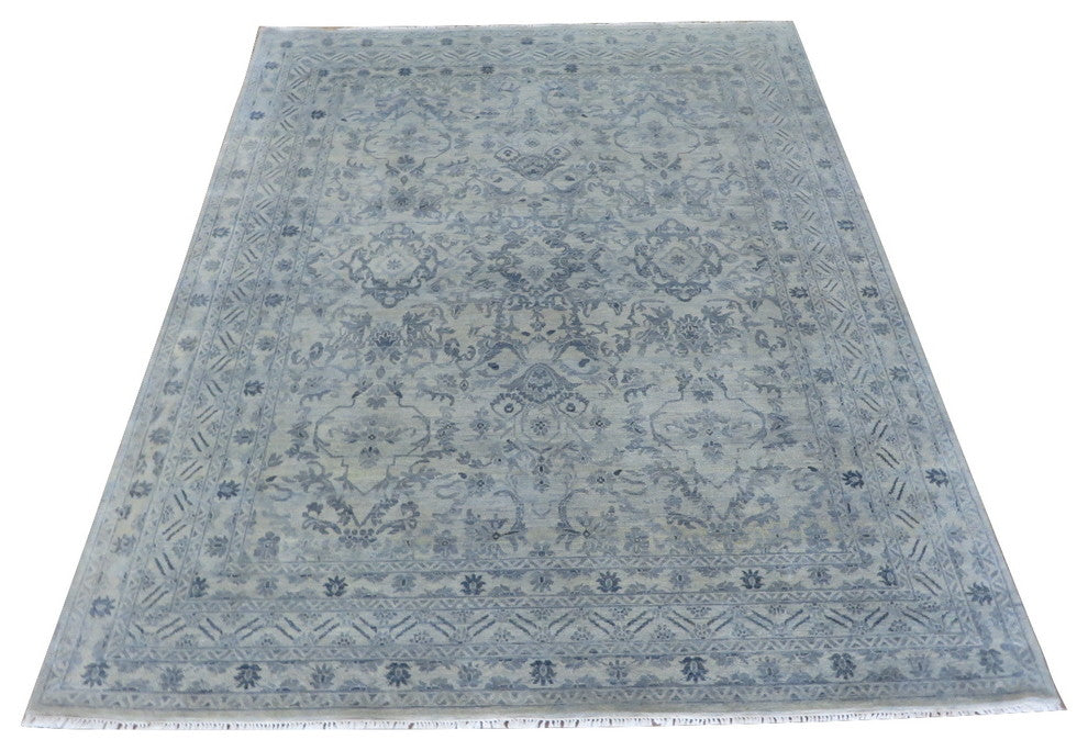 Hand-Knotted Beige Gray Fine Oushak Vegetable Dyes Oriental Rug, 8x10