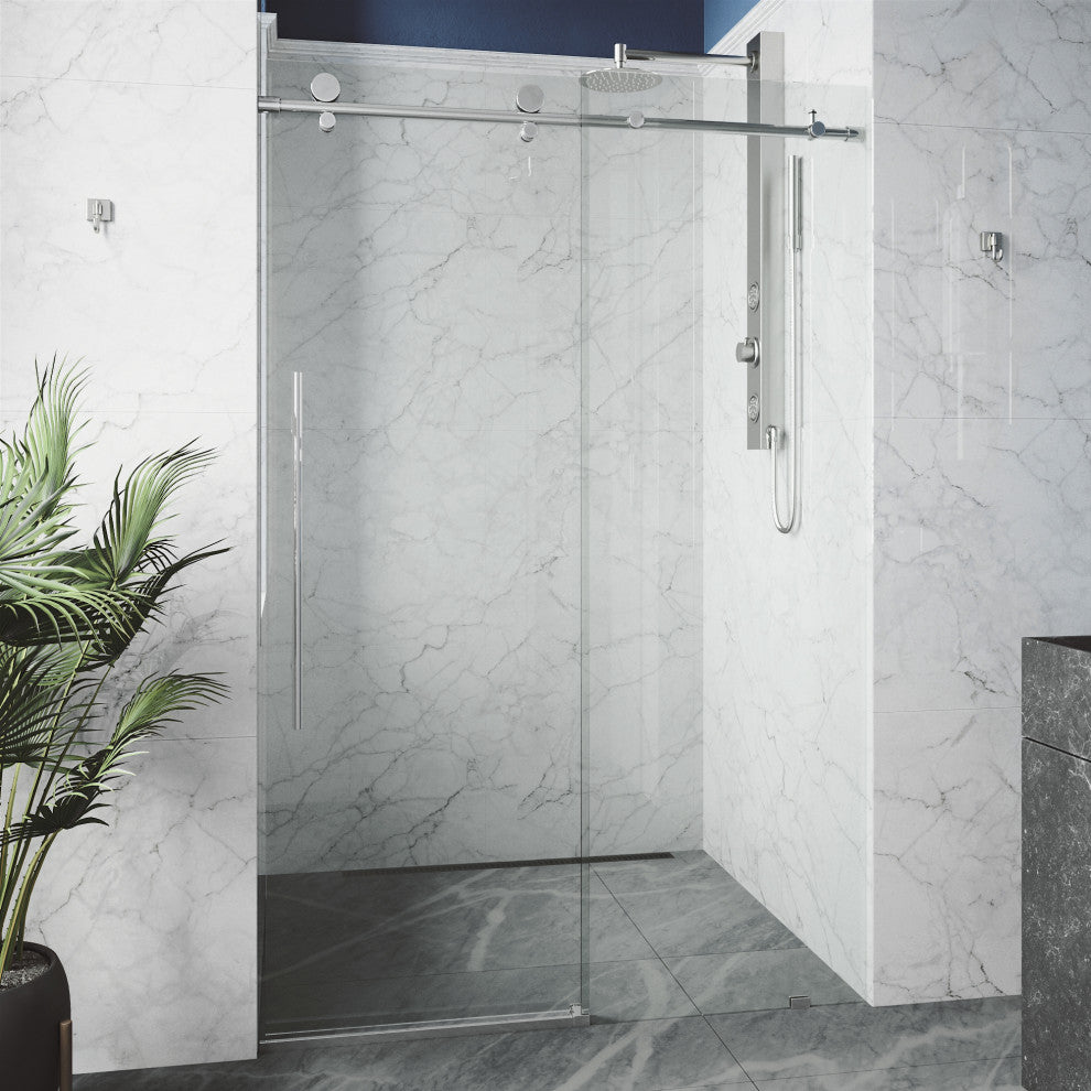 VIGO Elan E-Class 60" to 64" W x 76" H Frameless Sliding Shower Door, Chrome