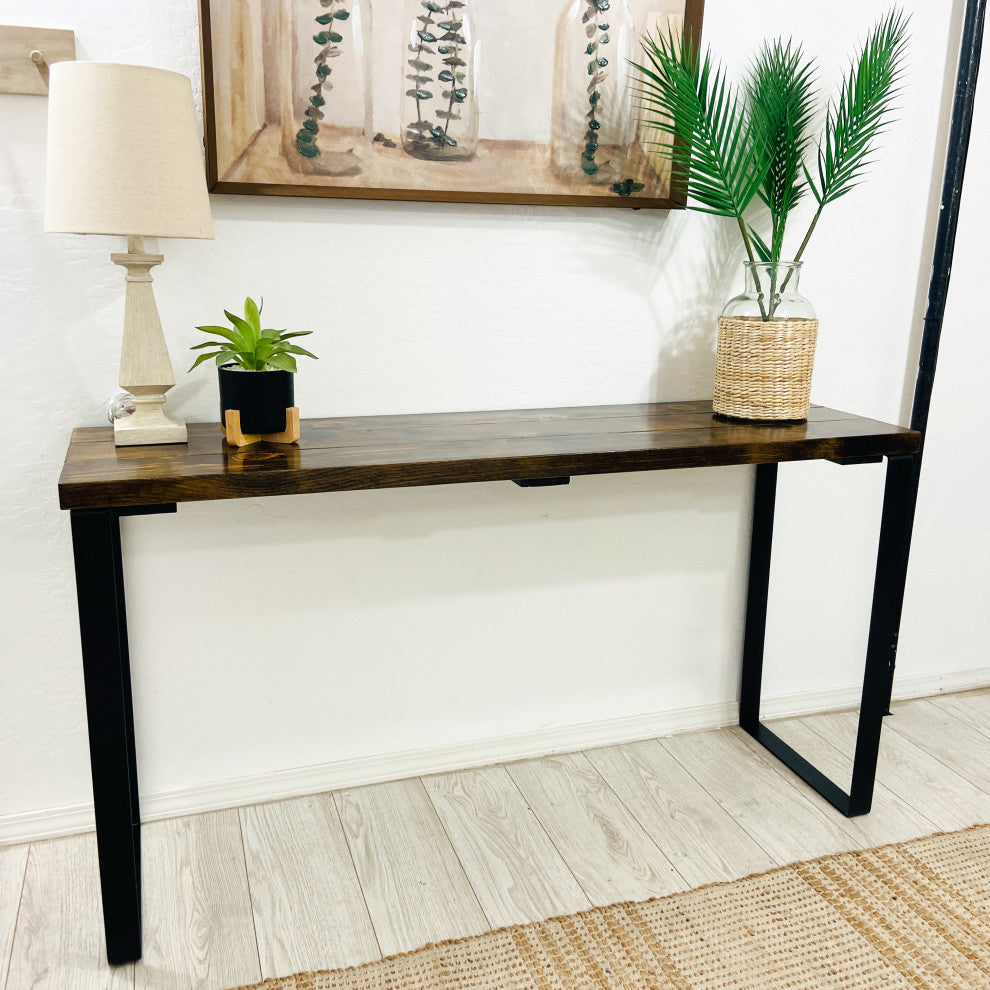 Barn Walls Bedroom Console Table Accent Table, Handcrafted, Dark Brown, 58" Length
