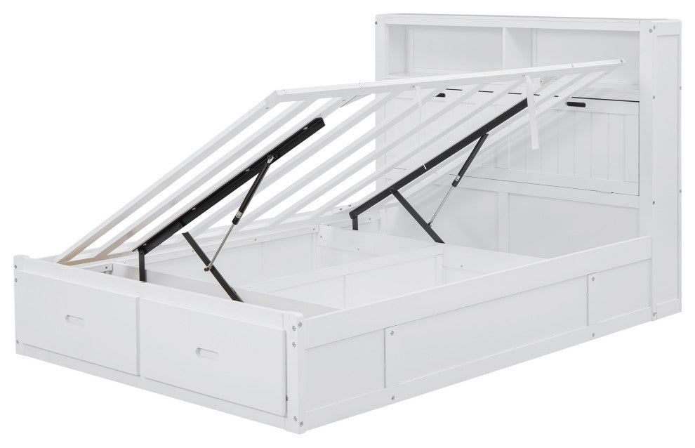 Gewnee Wood Full Size Hydraulic Platform Bed with Storage LED Headboard